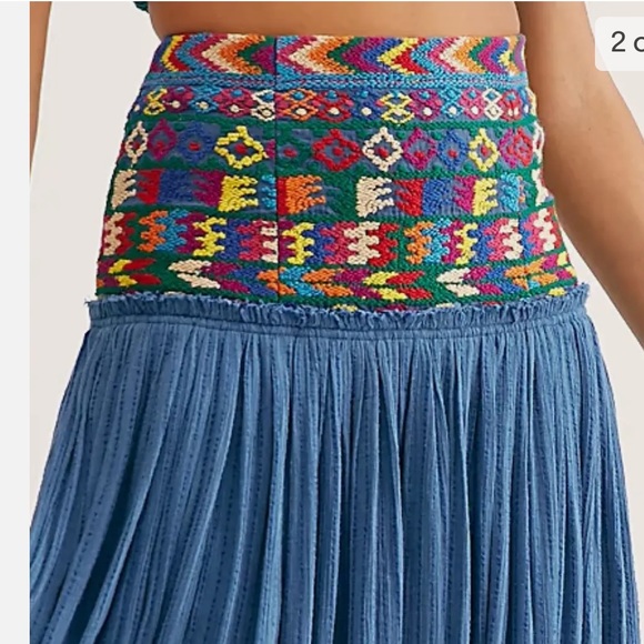 Free People Blue El Paso Embroidered X High Waist Maxi Skirt, Size SM - Picture 10 of 11